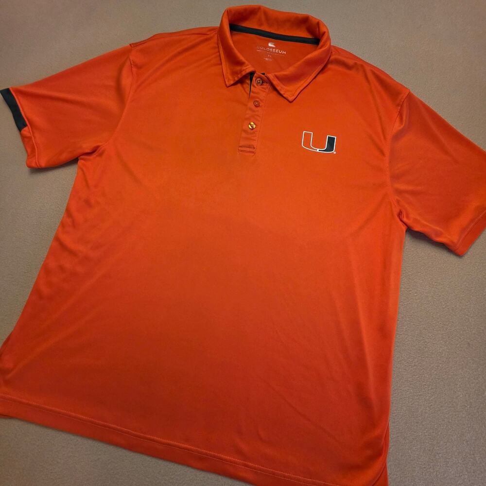 Colosseum Miami Hurricanes The U Performance Polo Shirt Orange Sz XL